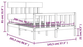 ΠΛΑΙΣΙΟ ΚΡΕΒΑΤΙΟΥ ΜΕ ΚΕΦΑΛΑΡΙ 140X200 ΕΚ. ΑΠΟ ΜΑΣΙΦ ΞΥΛΟ 3193336