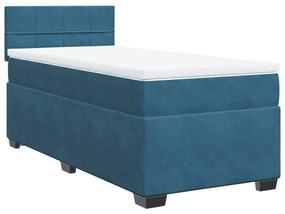 Κρεβάτι Boxspring με Στρώμα Μπλε 90x190 εκ. Βελούδινο - Μπλε