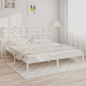 vidaXL Πλαίσιο Κρεβατιού Λευκό 180 x 200 εκ. Μασίφ Ξύλο Super King