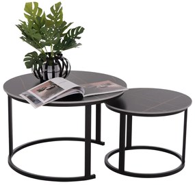 Τραπεζάκια σαλονιού TALOS Σετ 2 τμχ. Κεραμικό TOP με Όψη Μαύρου Μαρμάρου Φ70 + Φ50εκ. 70x70x45.5 εκ.