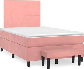 vidaXL Κρεβάτι Boxspring με Στρώμα Ροζ 120x190 εκ. Βελούδινο