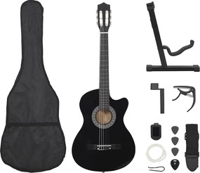 vidaXL Κιθάρα Western Classical Cutaway Σετ 12 Τεμ. 6 Χορδές Μαύρη 38"