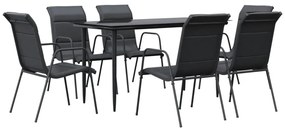 vidaXL Σετ Τραπεζαρίας Κήπου 7 Τεμαχίων Μαύρο από Ατσάλι &amp; Textilene