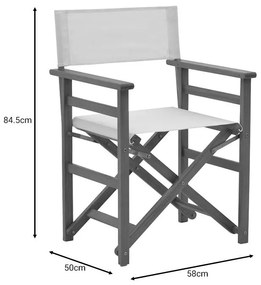 Καρέκλα-πολυθρόνα σκηνοθέτη Bistrual ξύλο ακακίας φυσικό-πανί λευκό 58x50x84.5εκ 58x50x84.5 εκ.