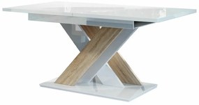 Τραπέζι Goodyear 103, Sonoma οξιά, Γυαλιστερό λευκό, 76x80x140cm, 56 kg, Επιμήκυνση, Πλαστικοποιημένη μοριοσανίδα | Epipla1.gr