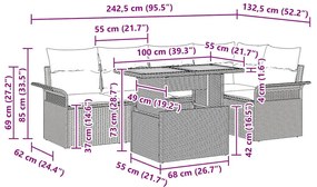 vidaXL Σετ Καναπέ Κήπου με αποθήκευση 6 pcs Γκρι Πολυ ράταν
