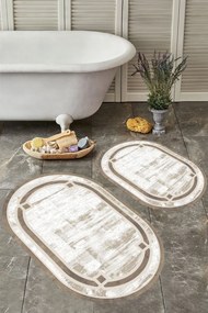 Stewehome Σετ 2 τεμαχίων οβάλ πατάκια μπάνιου με αντιολισθητική βάση Μπεζ 60x100x6 cm