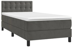 vidaXL Κρεβάτι Boxspring με Στρώμα Σκούρο Γκρι 90x200 εκ. Βελούδινο