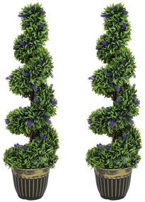 HOMCOM Σετ 2 τεχνητών φυτών, σπειροειδές σχέδιο, βάση από τσιμέντο, πράσινο