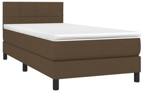 Κρεβάτι Boxspring με Στρώμα &amp; LED Σκ.Καφέ 90x200 εκ. Υφασμάτινο - Καφέ