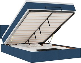 vidaXL Οθωμανικό κρεβάτι με στρώμα &amp; LEDs Μπλε 140x190cm Ύφασμα
