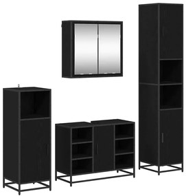vidaXL Σετ Επίπλων Μπάνιου με ράφι 4 pcs Μαύρη Οξυά Επεξεργασμένο ξύλο