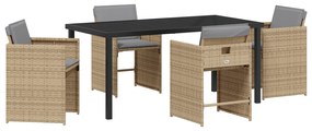 vidaXL Σετ Τραπεζαρίας 5 Τεμαχίων Κήπου με Μαξιλάρια Μπεζ Πολυ Ρατάν