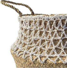 Stewehome Πλεκτή ψάθα καλάθι με δαντέλα Πολύχρωμο 35x28x35 cm