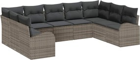 vidaXL Σετ Καναπέ με μαξιλάρι 9 pcs Γκρι Πολυ Ρατάν