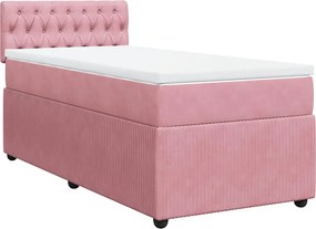 vidaXL Κρεβάτι Boxspring με Στρώμα Ροζ 90x200 εκ. Βελούδινο