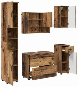 vidaXL Σετ Επίπλων Μπάνιου με ράφι 5 pcs Παλαιό ξύλο 30 x 35 x 192 εκ.