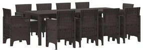 vidaXL Σέτ φαγητού για κήπο 11 pcs Καφέ Rattan Polt