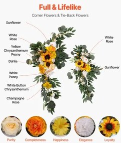 VEVOR Artificial Wedding Arch Flowers Kit Yellow With 2 Pcs Flowers 1 Pcs Drapes