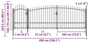 vidaXL Καγκελόπορτα με Λόγχες Μαύρη 5 x 2,25 μ.