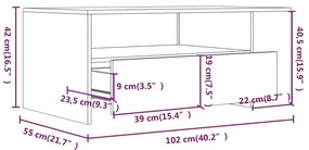 Τραπεζάκι Σαλονιού Γκρι Σκυρ. 102x55x42 εκ. Επεξεργασμένο Ξύλο - Γκρι