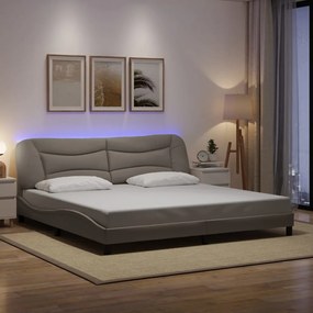 vidaXL Πλαίσιο Κρεβατιού με LED Taupe 200x200 εκ. Υφασμάτινο