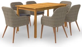 vidaXL Σετ Τραπεζαρίας Κήπου 7 Τεμαχίων Καφέ