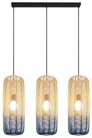 Eurolamp Φωτιστικό Κρεμαστό Τρίφωτο 3xΕ27 L1xH1.2m Rattan Arte Illumina Φυσικό Μπεζ-Γαλάζιο 144-33030