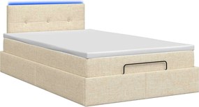vidaXL Κρεβάτι Ottoman με Στρώμα και LED Κρεμ 120 x 190 cm Ύφασμα