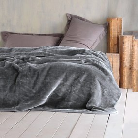 Κουβέρτα Βελουτέ Μονή (160x220) Rythmos Velour Γκρι