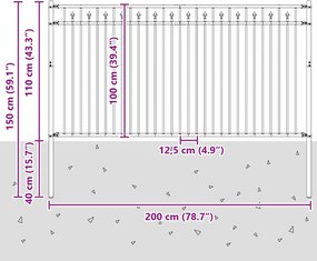 vidaXL Φράχτης με Άκρες Μαύρο 200 x 150 cm