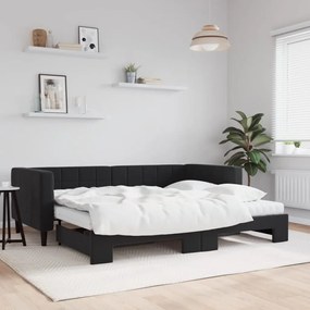 vidaXL Καναπές Κρεβάτι Συρόμενος Μαύρο 90x200 εκ. Βελούδινος Στρώματα