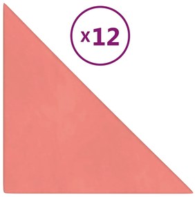 vidaXL Πάνελ Τοίχου 12 τεμ. Ροζ 30x30 εκ. 0,54 μ² Βελούδινα