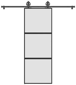 Συρόμενη πόρτα με σετ υλικού 76x205 cm από γυαλί&amp;Αλουμίνιο - Μαύρο