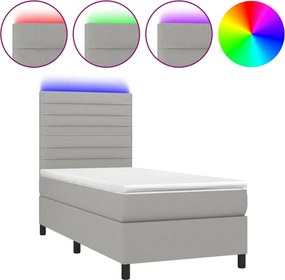 vidaXL Κρεβάτι Boxspring με Στρώμα &amp; LED Αν.Γκρι 90x190 εκ. Υφασμάτινο