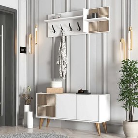 Stewehome Έπιπλο Εισόδου Λευκό με Κρεμάστρες &amp;amp; Ντουλάπι 120x35x60 cm