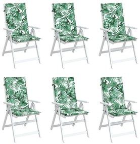Μαξιλάρια Καρέκλας με Ψηλή Πλάτη 6 τεμ Σχέδιο Φύλλων Υφασμάτινα - Πράσινο
