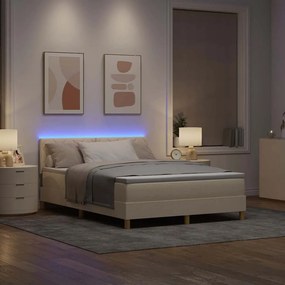 vidaXL LED Κρεβάτι με βάθρο με κεφαλάρι Κρεμ 160 x 200 cm ύφασμα