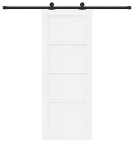vidaXL Συρόμενη Πόρτα με Εξαρτήματα Λευκή 78x202 εκ. Συμπαγές Ξύλο Πεύκου