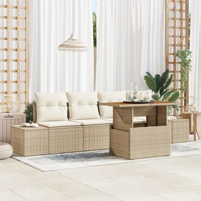 vidaXL Σετ Εξωτερικής Τραπέζης 5 Τεμαχίων με Μαξιλάρια Μπεζ Πολυ Ράτανα Ακακία