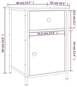 Κομοδίνο Καφέ Δρυ 40 x 42 x 60 εκ. από Επεξεργασμένο Ξύλο - Καφέ