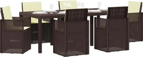 vidaXL Σέτ φαγητού για κήπο με μαξιλάρι 7 pcs Καφέ και Κρεμ PP