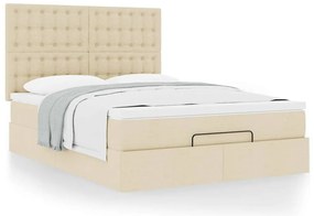 vidaXL Οθωμανικό κρεβάτι με στρώμα Cream 140x200cm ύφασμα