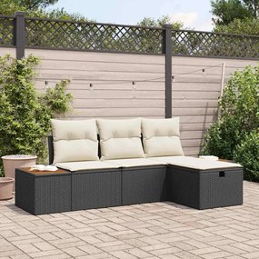 vidaXL Σετ Καναπέ Κήπου 4 pcs Μαύρο 55 x 62 x 69 εκ Πολυ ράταν