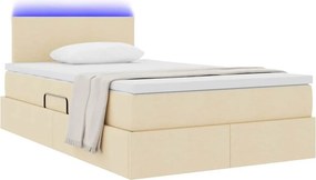 vidaXL LED Κρεβάτι αποθήκευσης με στρώμα Κρέμ 120 x 200 cm Ύφασμα