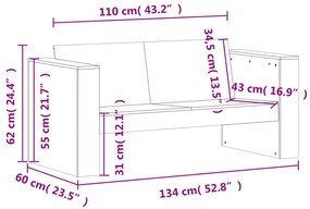 ΚΑΝΑΠΕΣ ΚΗΠΟΥ ΔΙΘΕΣΙΟΣ ΛΕΥΚΟΣ 134X60X62 ΕΚ. ΜΑΣΙΦ ΞΥΛΟ ΠΕΥΚΟΥ 832370