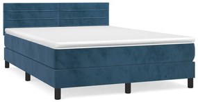 Κρεβάτι Boxspring με Στρώμα Σκούρο Μπλε 140x190 εκ. Βελούδινο - Μπλε