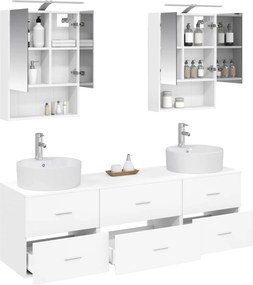 vidaXL Σετ Επίπλων Μπάνιου 5 pcs Λευκό Επεξεργασμένο Ξύλο και Γυαλί