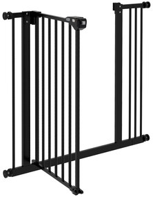 Dog Door Gate Barrier Pet Gate Metal Plastic 74-87cm Μαύρο