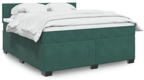 vidaXL Κρεβάτι Boxspring με Στρώμα Σκούρο Πράσινο 180x200εκ. Βελούδινο